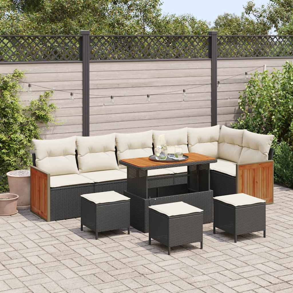 vidaXL Σετ Καναπέ Κήπου 10 pcs Μαύρο και Κρέμα 110 x 55 x 71 εκ