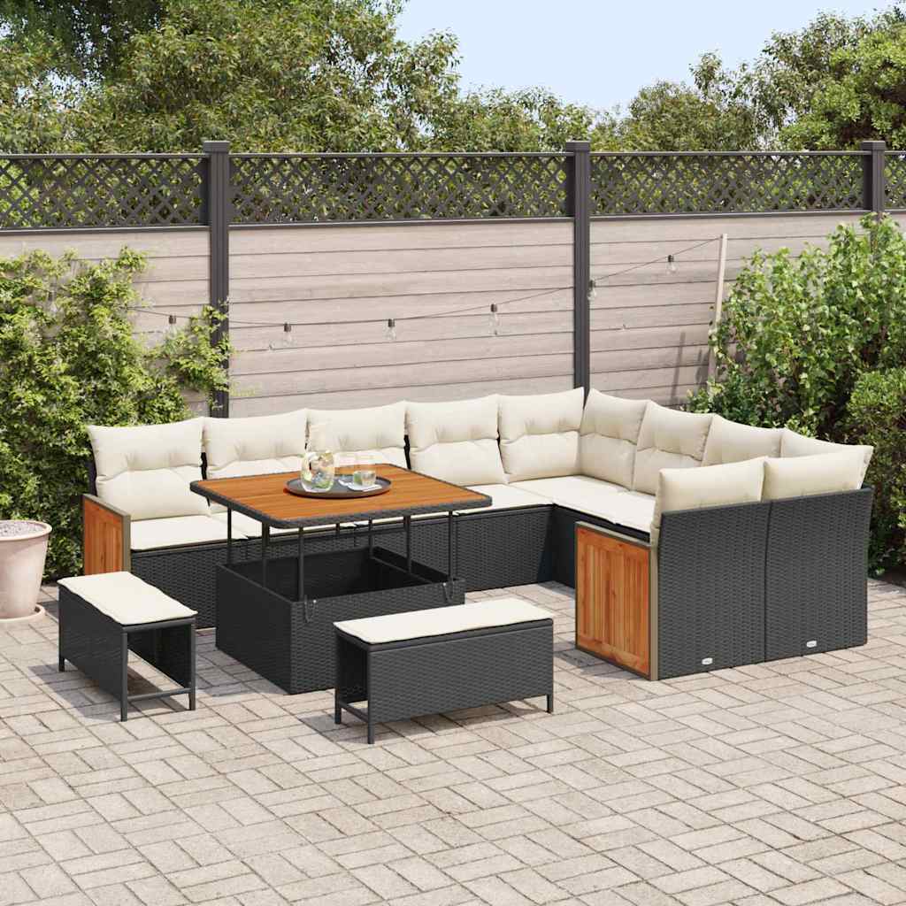 vidaXL Σετ Καναπέ Κήπου 12 pcs Μαύρο και Κρέμα 100 x 100 x 71 cm