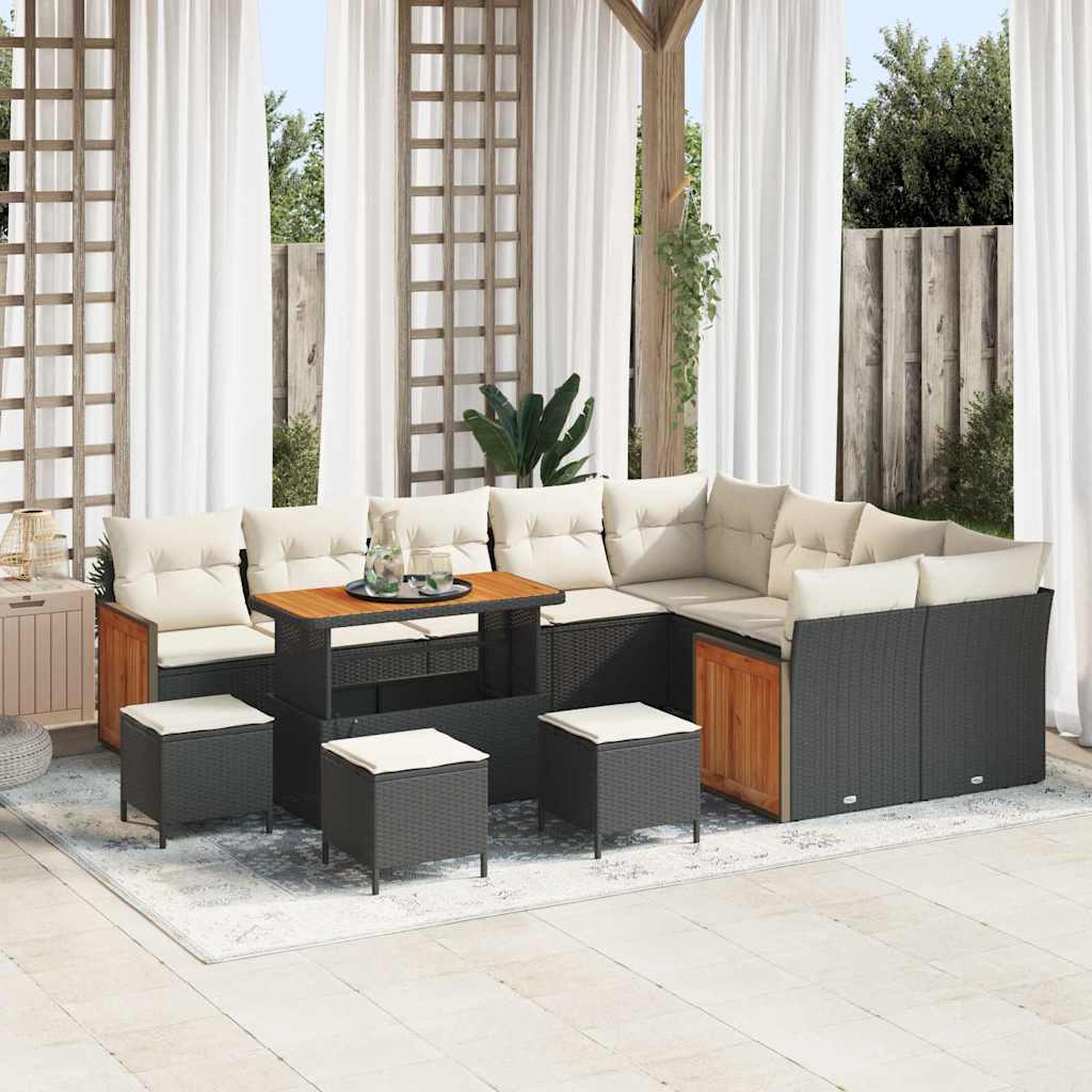 vidaXL Σετ Καναπέ Κήπου 13 pcs Μαύρο και Κρέμα 110 x 55 x 71 εκ