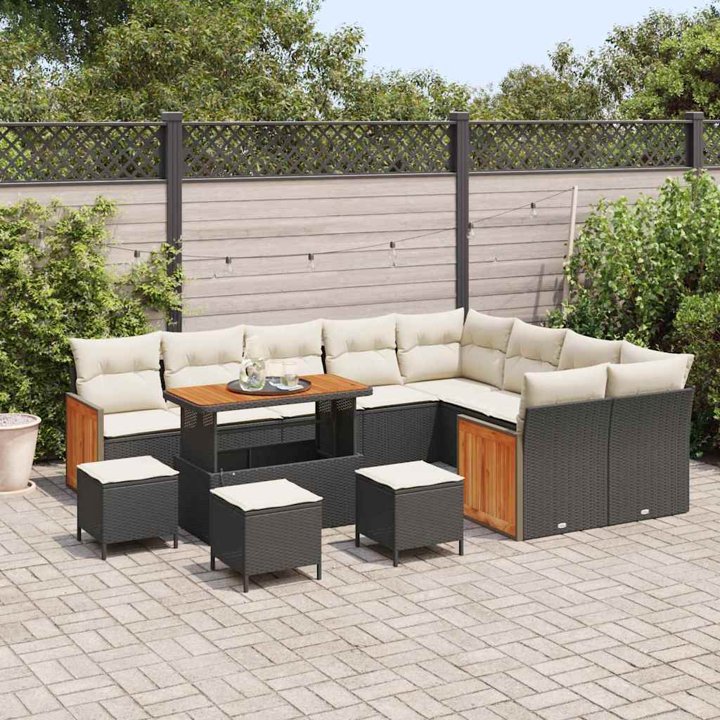 vidaXL Σετ Καναπέ Κήπου 13 pcs Μαύρο και Κρέμα 110 x 55 x 71 εκ