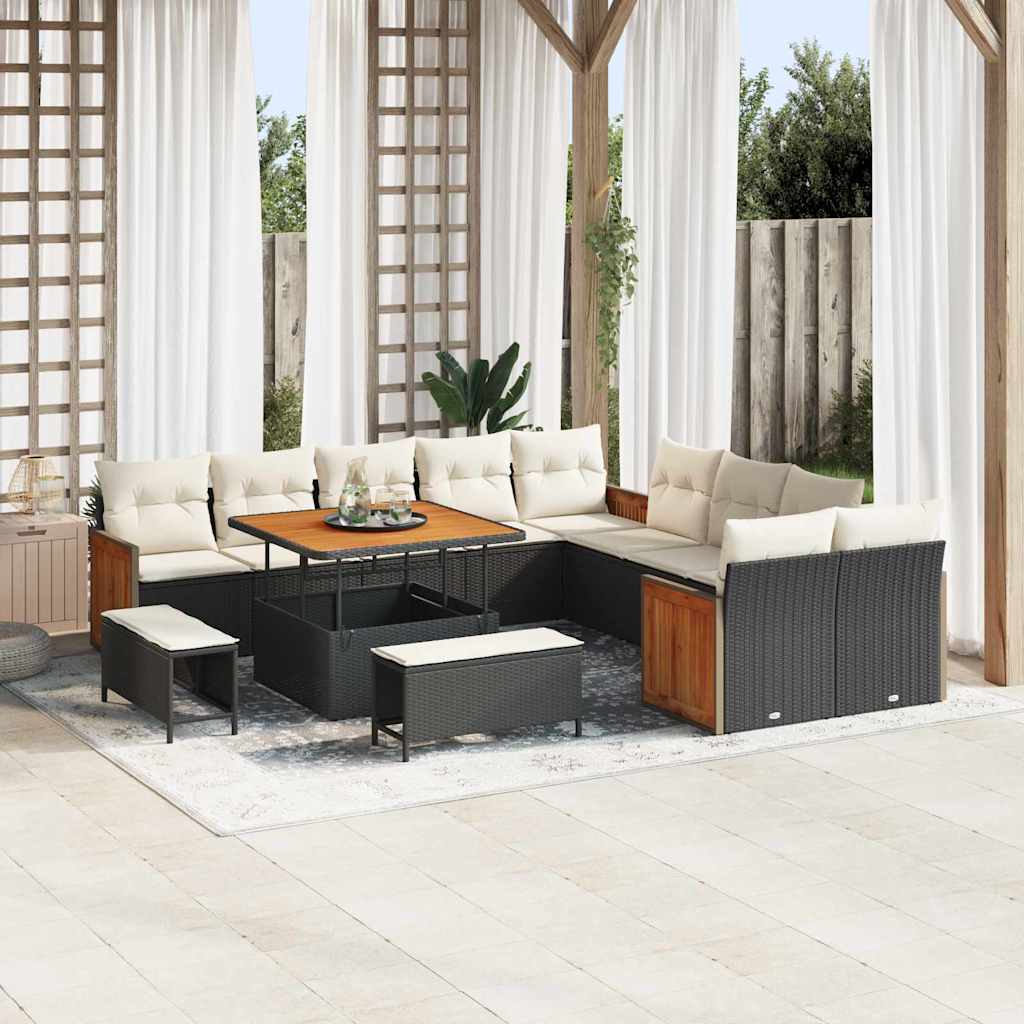 vidaXL Σετ Καναπέ Κήπου 13 pcs Μαύρο και Κρέμα 100 x 100 x 71 cm