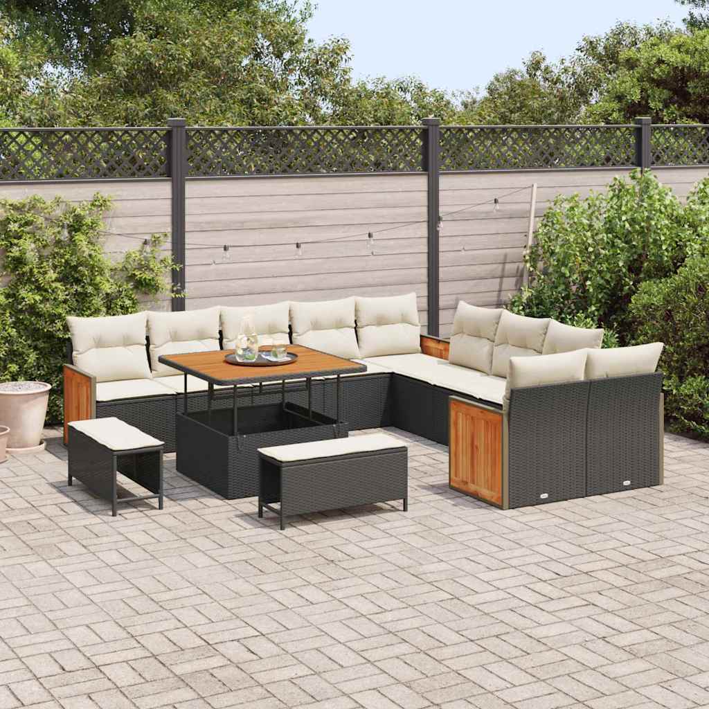vidaXL Σετ Καναπέ Κήπου 13 pcs Μαύρο και Κρέμα 100 x 100 x 71 cm