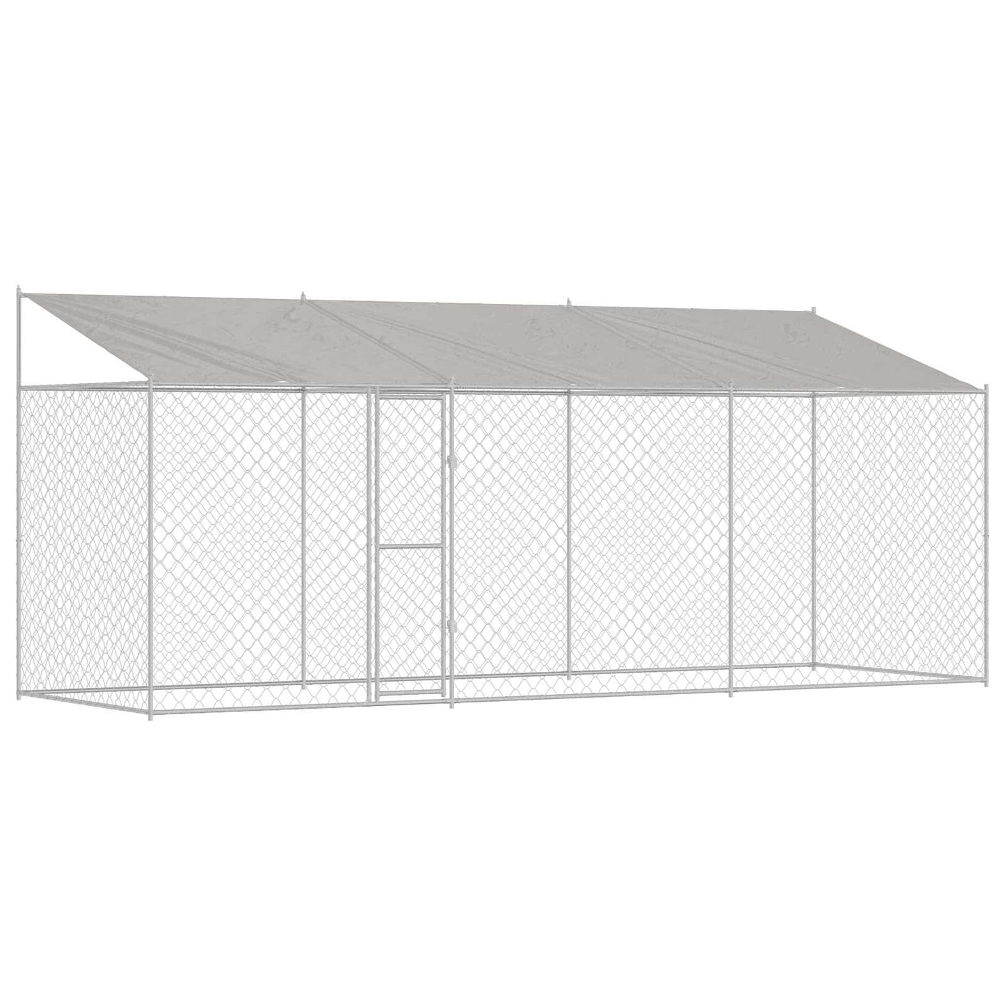 vidaXL Κλουβί Σκυλιού με Στέγη Ασημί 600 x 200 x 256 εκ.