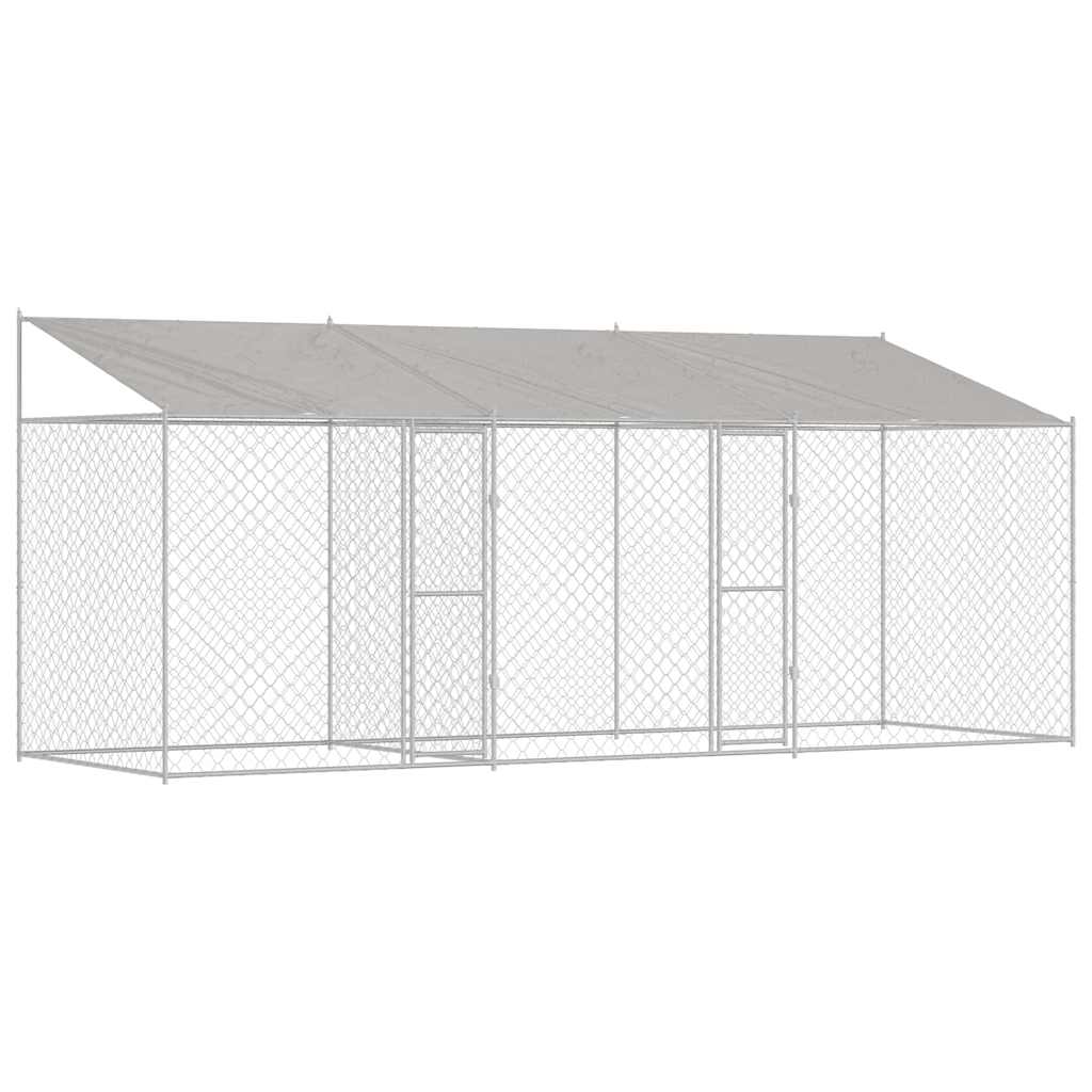 vidaXL Κλουβί Σκυλιού με Στέγη Ασημί 600 x 200 x 256 εκ.