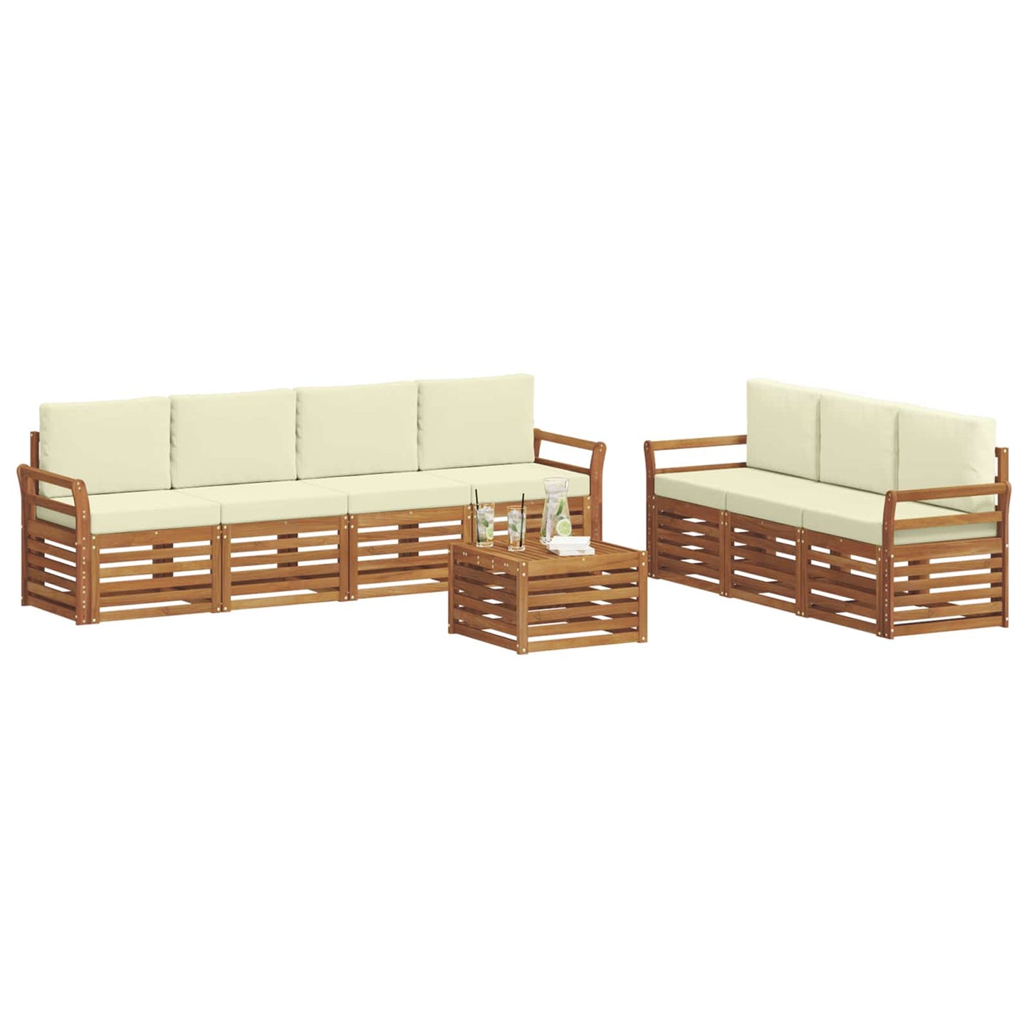 vidaXL Σετ Καναπέ 8 pcs Φυσικό και Κρέμα Στερεό Ξύλο Ακακίας