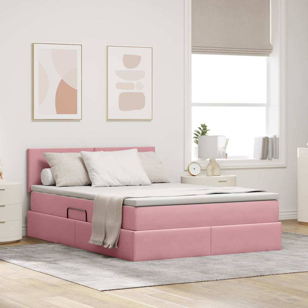vidaXL Κρεβάτι Αποθήκης με κεφαλάρι Ροζ 140 x 200 cm Βελούδο