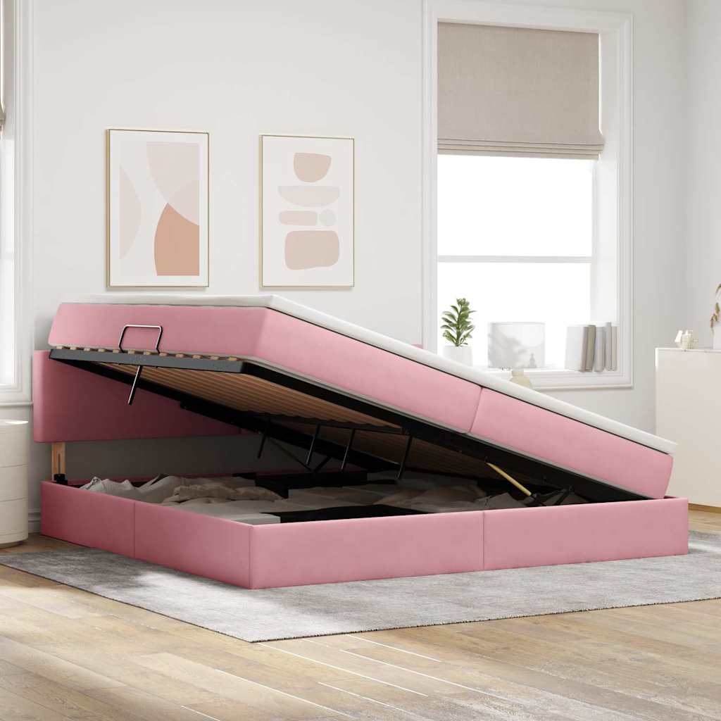 vidaXL Κρεβάτι Αποθήκης με κεφαλάρι Ροζ 200 x 200 cm Βελούδο