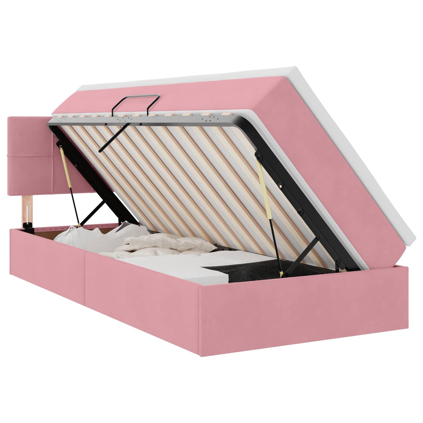 vidaXL Κρεβάτι Αποθήκης με κεφαλάρι Ροζ 90 x 190 cm Βελούδο