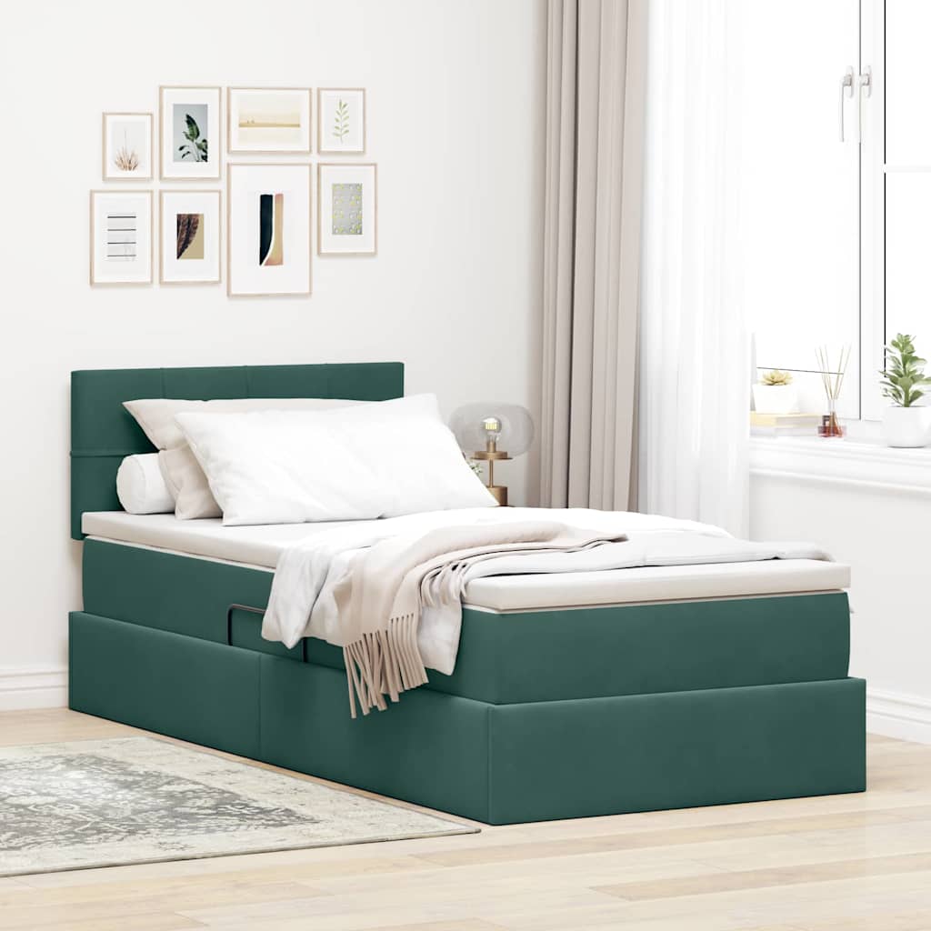 vidaXL Κρεβάτι Αποθήκης Σκούρο Πράσινο 100 x 200 cm Βελούδο