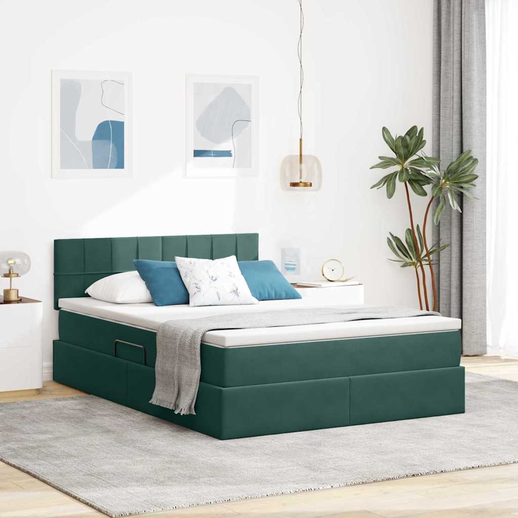 vidaXL Κρεβάτι Αποθήκης Σκούρο Πράσινο 140 x 200 cm Βελούδο