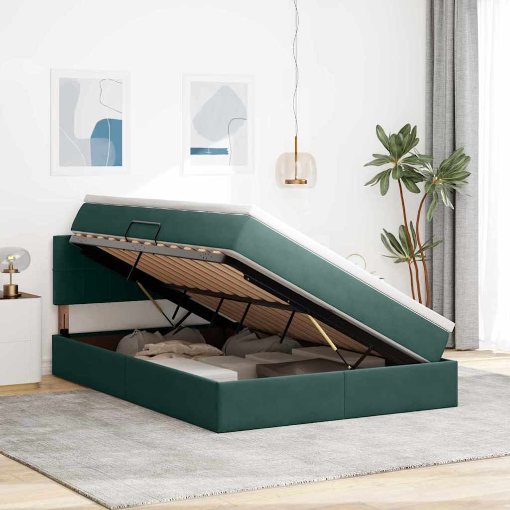 vidaXL Κρεβάτι Αποθήκης Σκούρο Πράσινο 140 x 200 cm Βελούδο