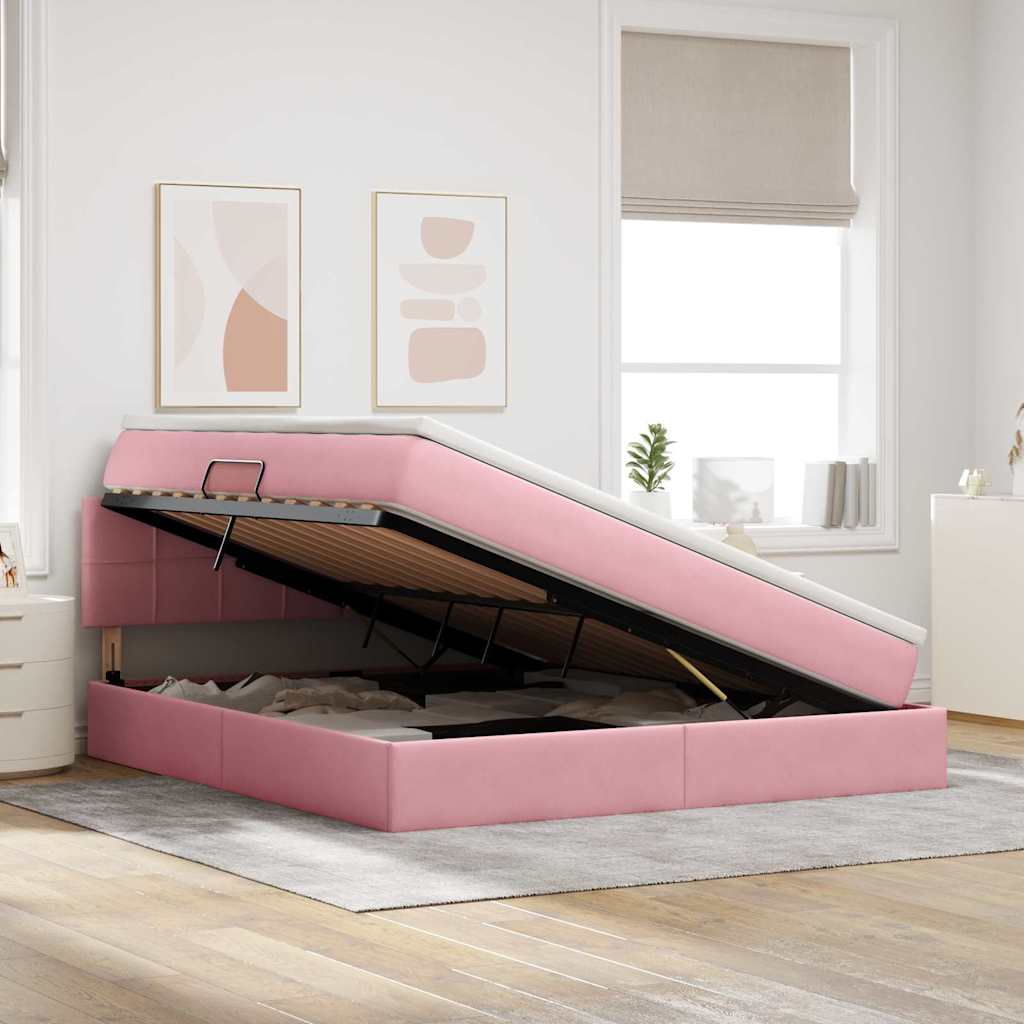 vidaXL Κρεβάτι Αποθήκης με κεφαλάρι Ροζ 180 x 200 cm Βελούδο