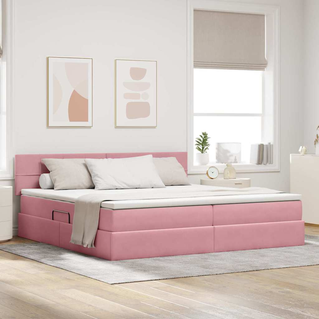 vidaXL Κρεβάτι Αποθήκης με κεφαλάρι Ροζ 200 x 200 cm Βελούδο