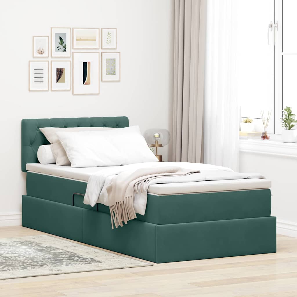 vidaXL Κρεβάτι Αποθήκης Σκούρο Πράσινο 100 x 200 cm Βελούδο