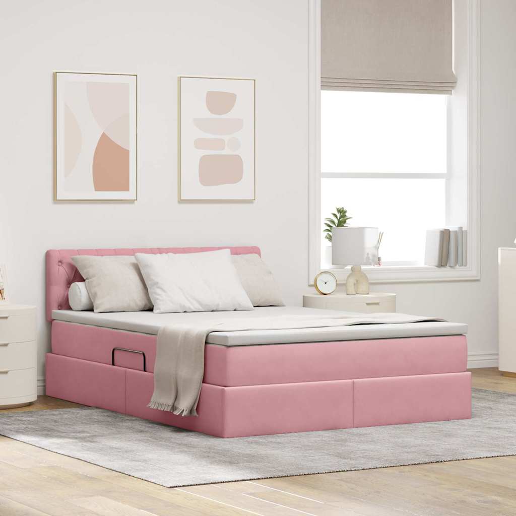 vidaXL Κρεβάτι Αποθήκης με κεφαλάρι Ροζ 140 x 200 cm Βελούδο
