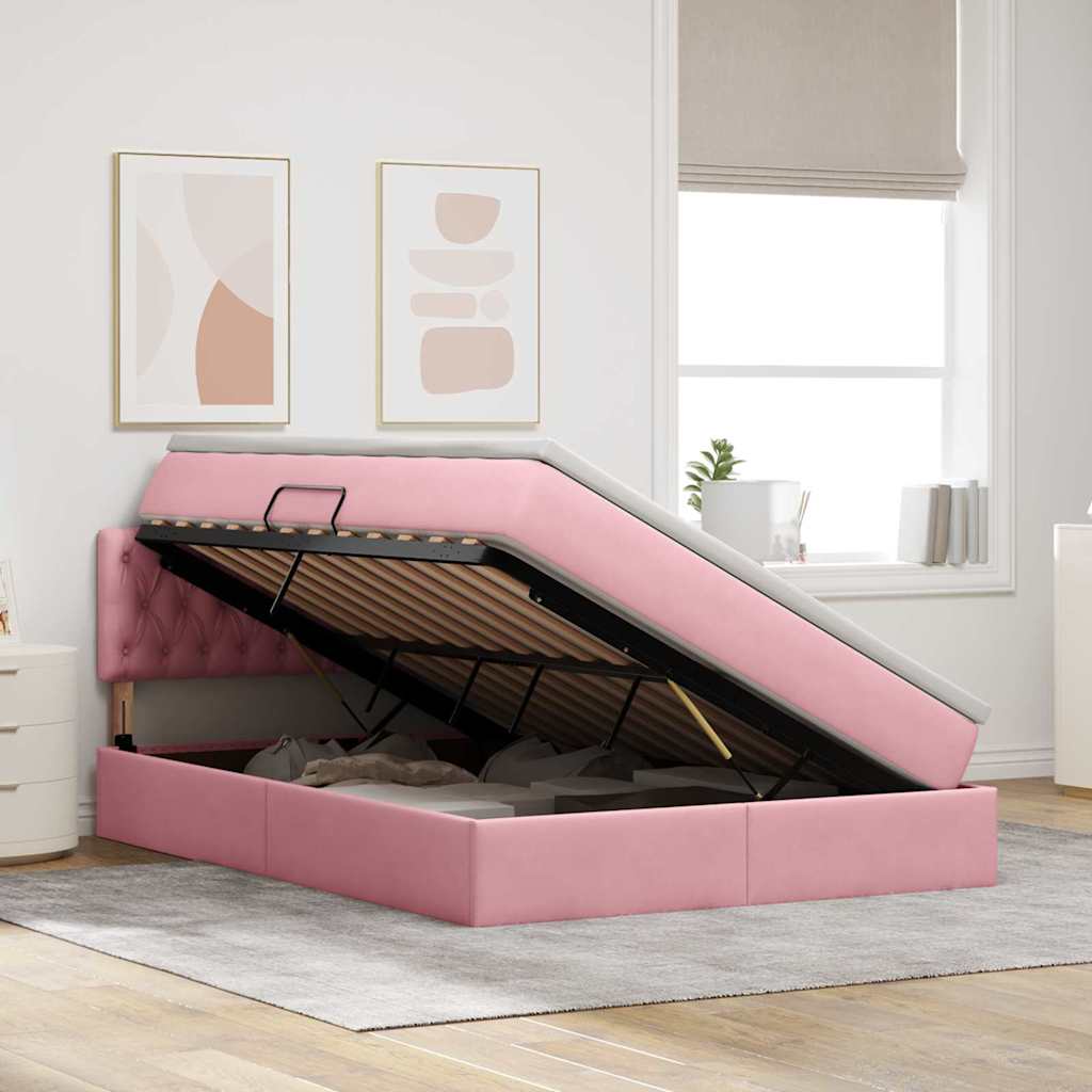 vidaXL Κρεβάτι Αποθήκης με κεφαλάρι Ροζ 140 x 200 cm Βελούδο