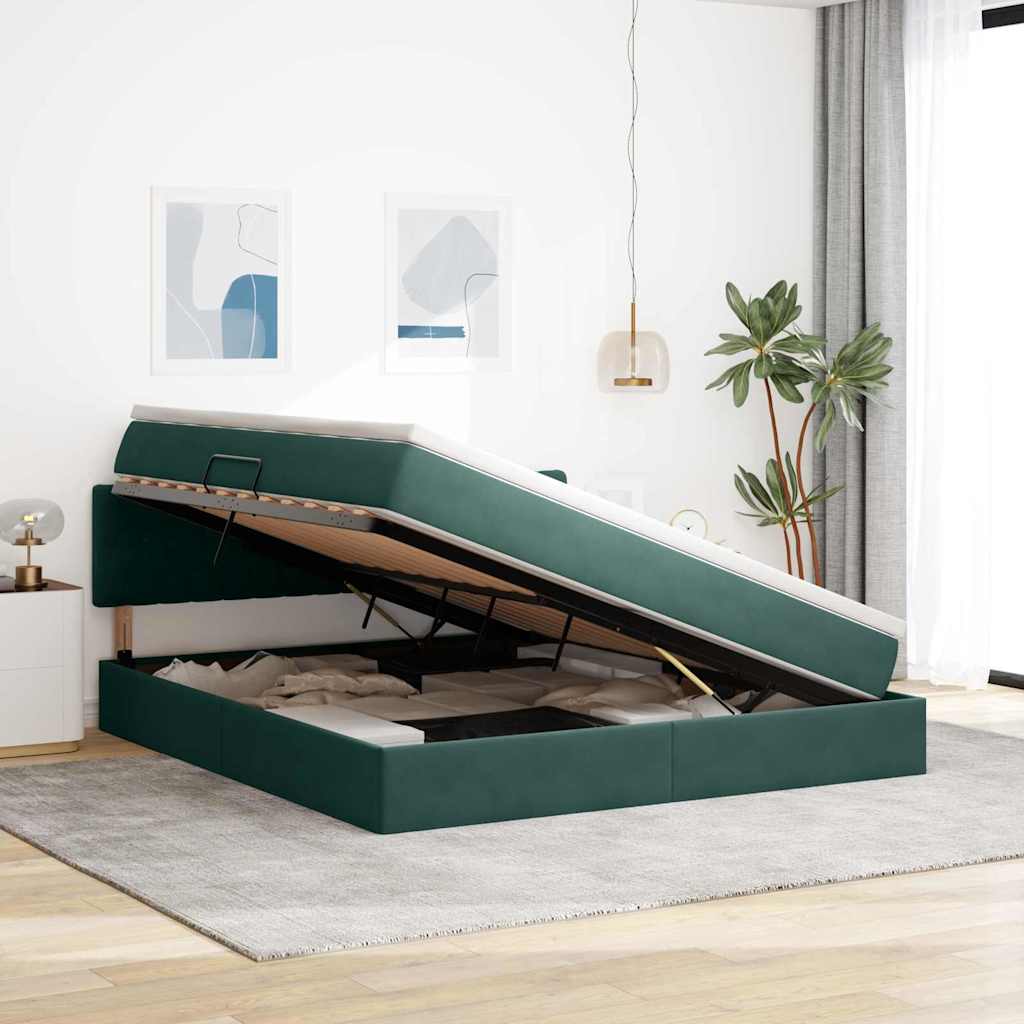 vidaXL Κρεβάτι Αποθήκης Σκούρο Πράσινο 160 x 200 cm Βελούδο
