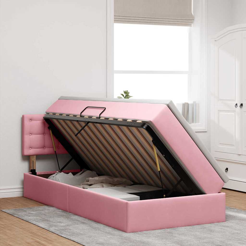 vidaXL Κρεβάτι Αποθήκης με κεφαλάρι Ροζ 90 x 190 cm Βελούδο