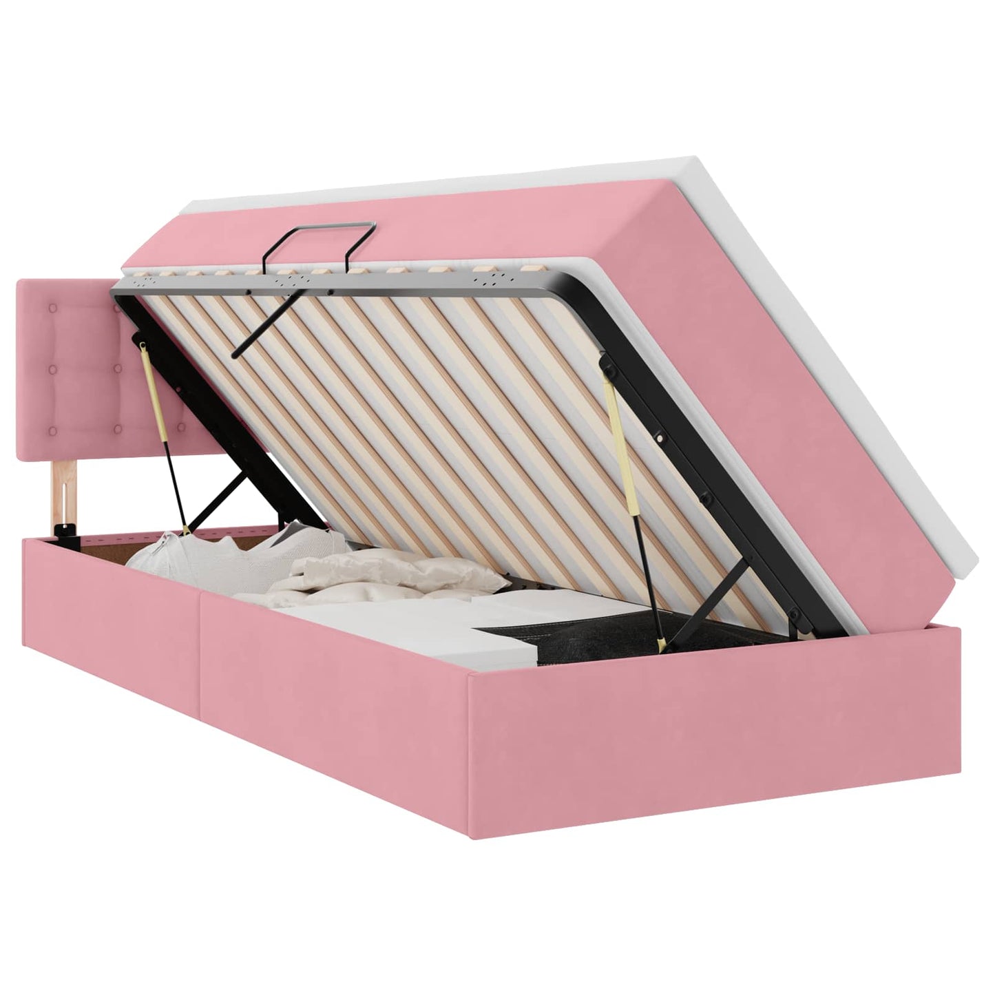 vidaXL Κρεβάτι Αποθήκης με κεφαλάρι Ροζ 90 x 190 cm Βελούδο