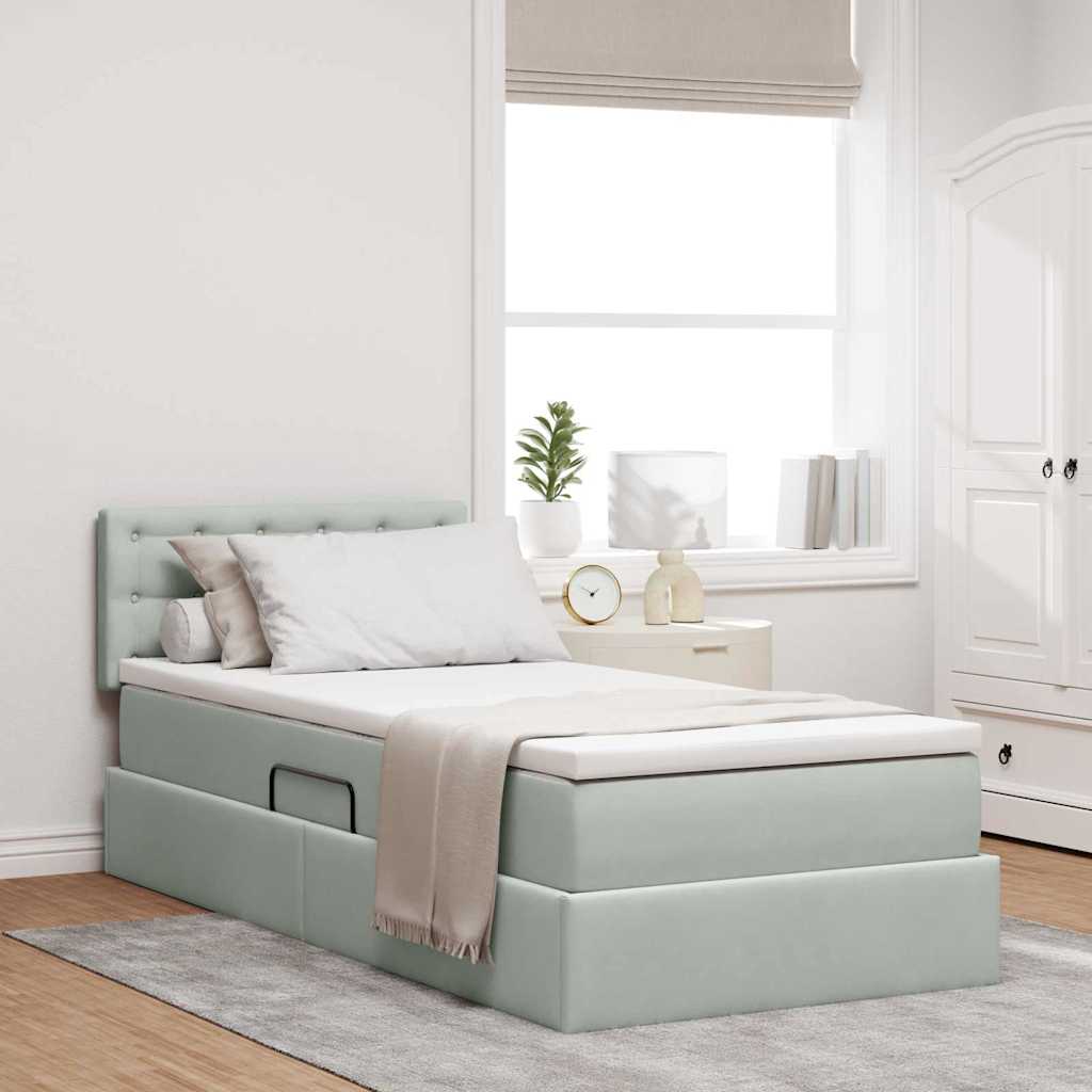 vidaXL Κρεβάτι Αποθήκης με στρώμα Ανοιχτό γκρι 100 x 200 cm Βελούδο