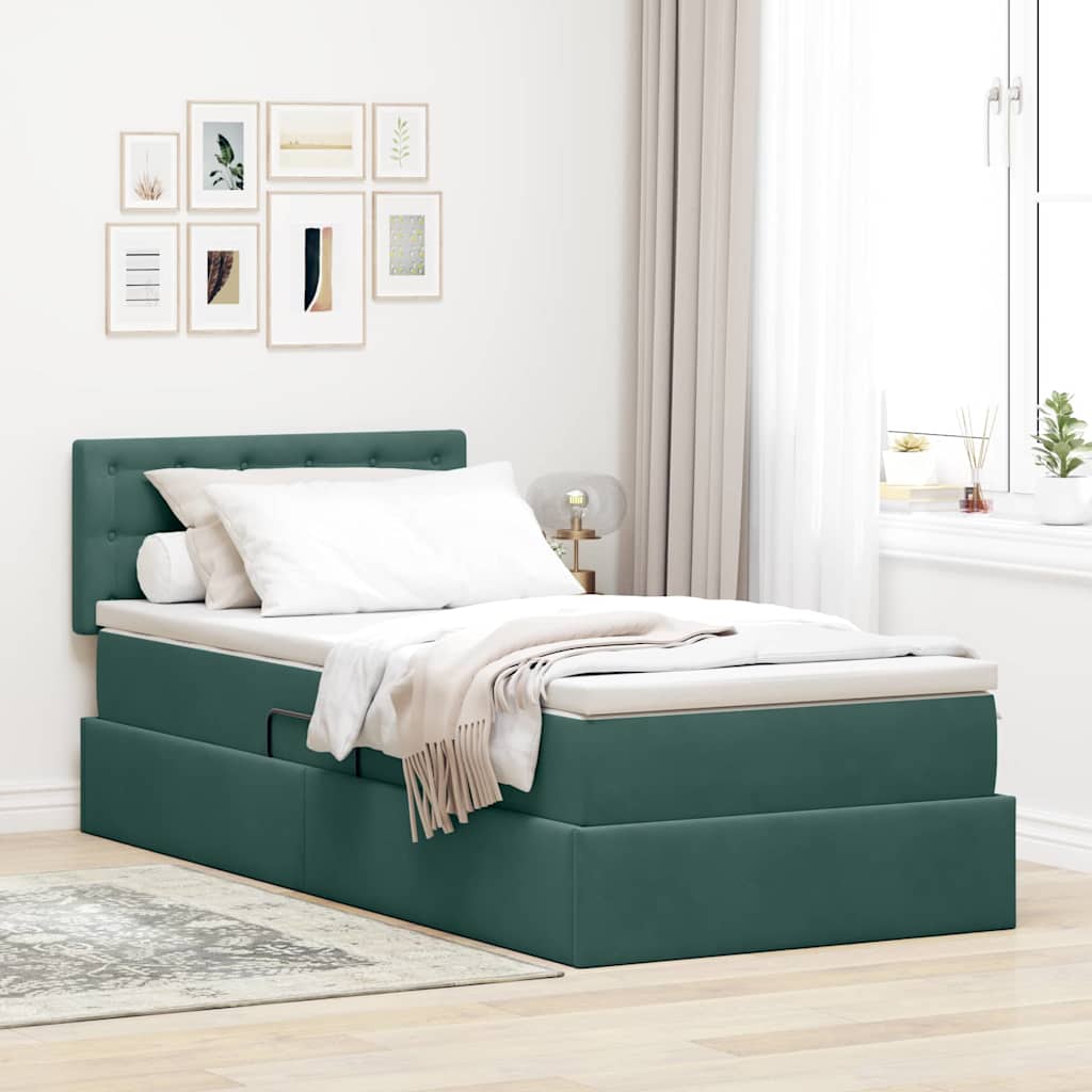 vidaXL Κρεβάτι Αποθήκης Σκούρο Πράσινο 100 x 200 cm Βελούδο