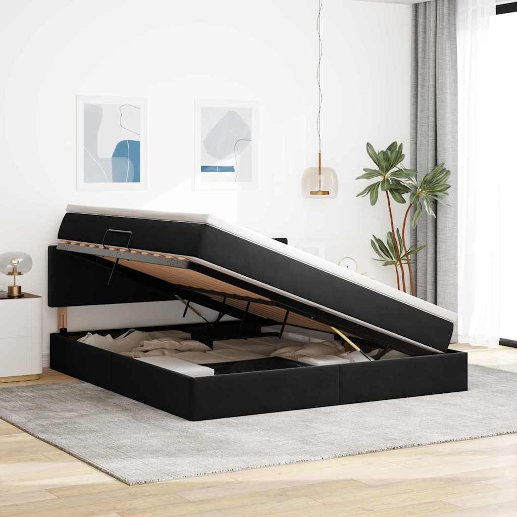vidaXL Κρεβάτι Αποθήκης με στρώμα Μαύρο 160 x 200 cm Βελούδο