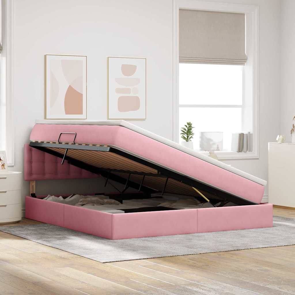 vidaXL Κρεβάτι Αποθήκης με κεφαλάρι Ροζ 160 x 200 cm Βελούδο