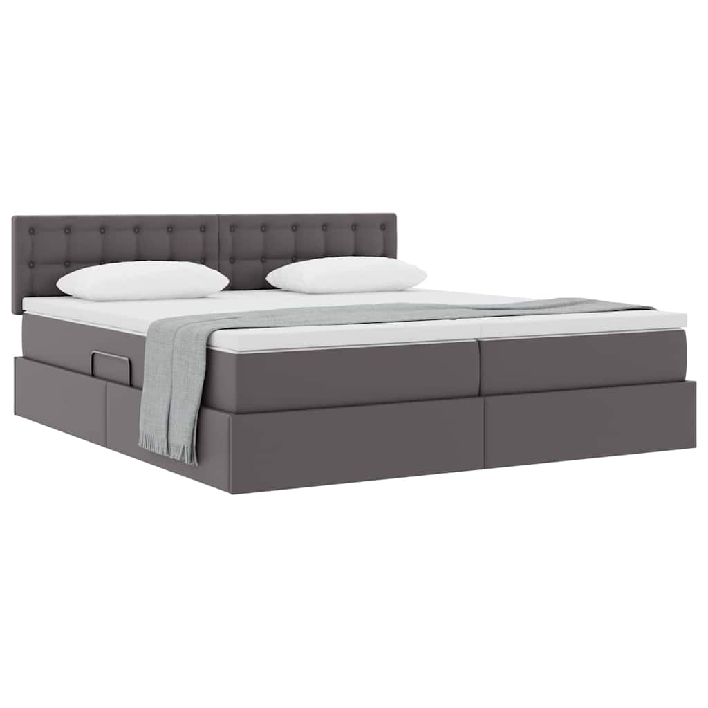 vidaXL Κρεβάτι Αποθήκης με κεφαλάρι Γκρι 200 x 200 cm Τεχνητό Δέρμα