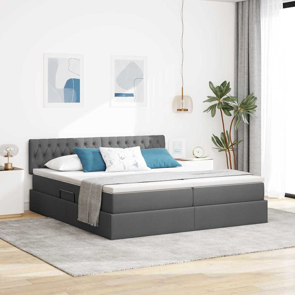 vidaXL Κρεβάτι Αποθήκης Σκούρο Γκρι 200 x 200 cm Τεχνητό Δέρμα