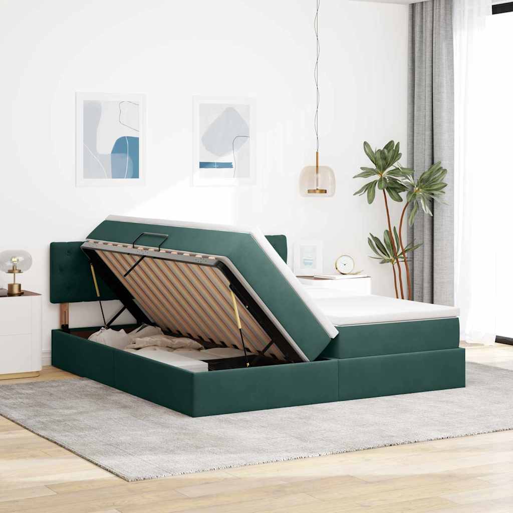 vidaXL Κρεβάτι Αποθήκης 2 τμχ. Σκούρο Πράσινο 180 x 200 cm Velvet
