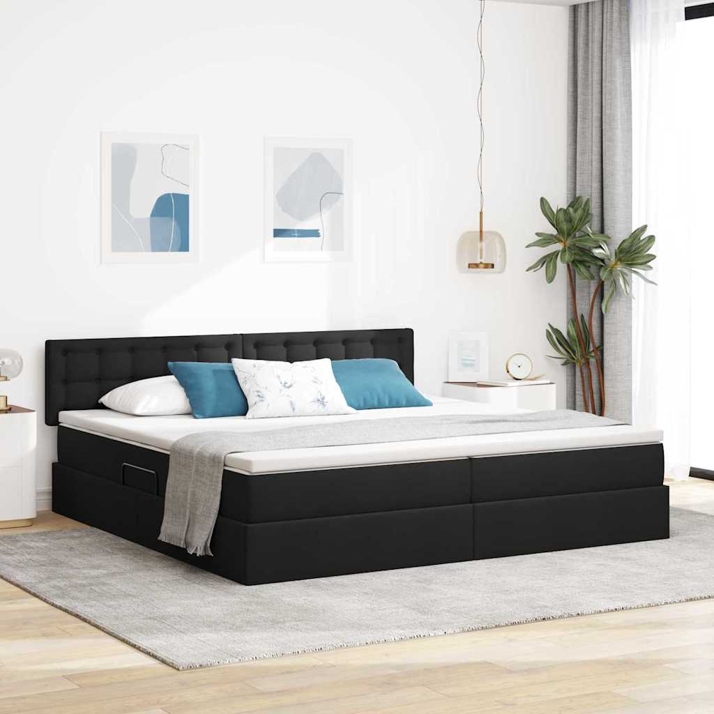 vidaXL LED Κρεβάτι αποθήκευσης με στρώμα Μαύρο 200 x 200 cm Ύφασμα