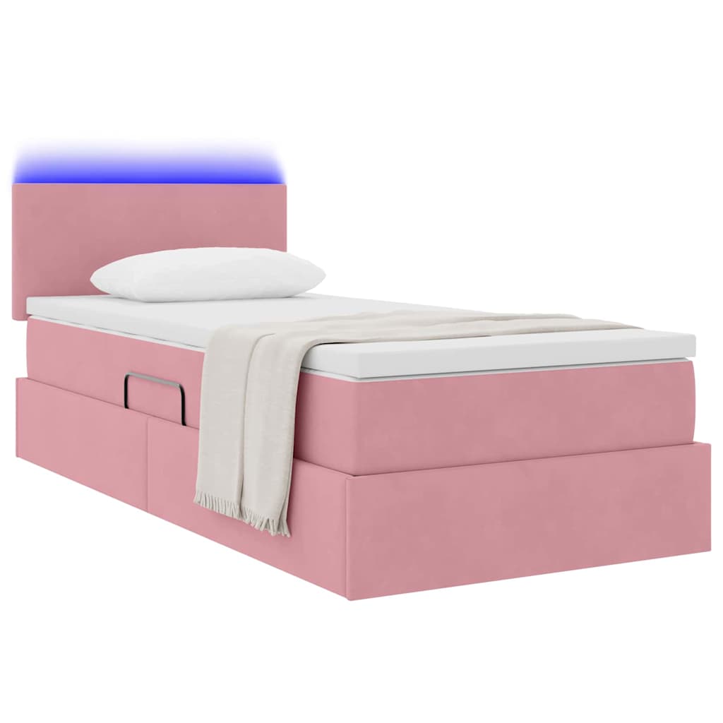 vidaXL LED Κρεβάτι αποθήκευσης με στρώμα Ροζ 100 x 200 cm Βελούδο