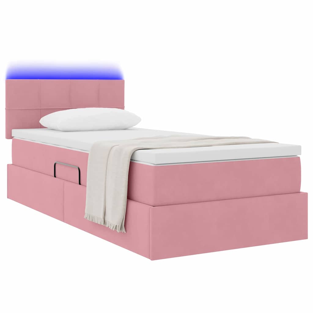 vidaXL LED Κρεβάτι αποθήκευσης με στρώμα Ροζ 100 x 200 cm Βελούδο