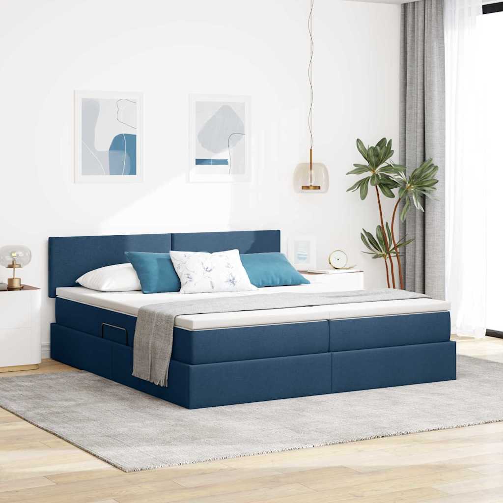 vidaXL LED Κρεβάτι αποθήκευσης με στρώμα Μπλε 200 x 200 cm Ύφασμα