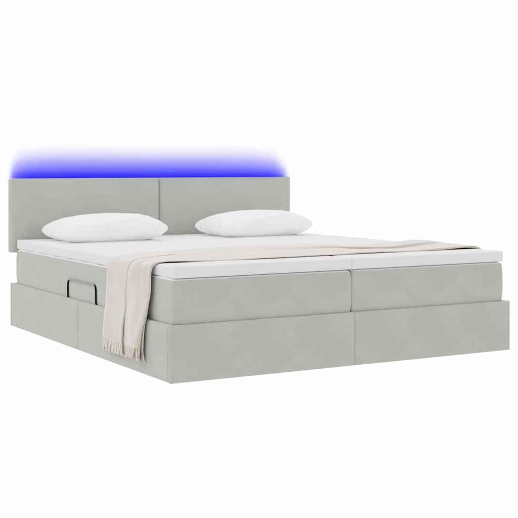 vidaXL LED Κρεβάτι αποθήκευσης με στρώμα Ανοιχτό γκρι 200 x 200 cm