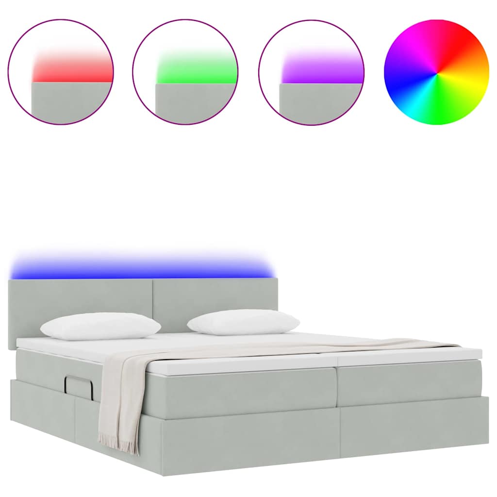 vidaXL LED Κρεβάτι αποθήκευσης με στρώμα Ανοιχτό γκρι 200 x 200 cm