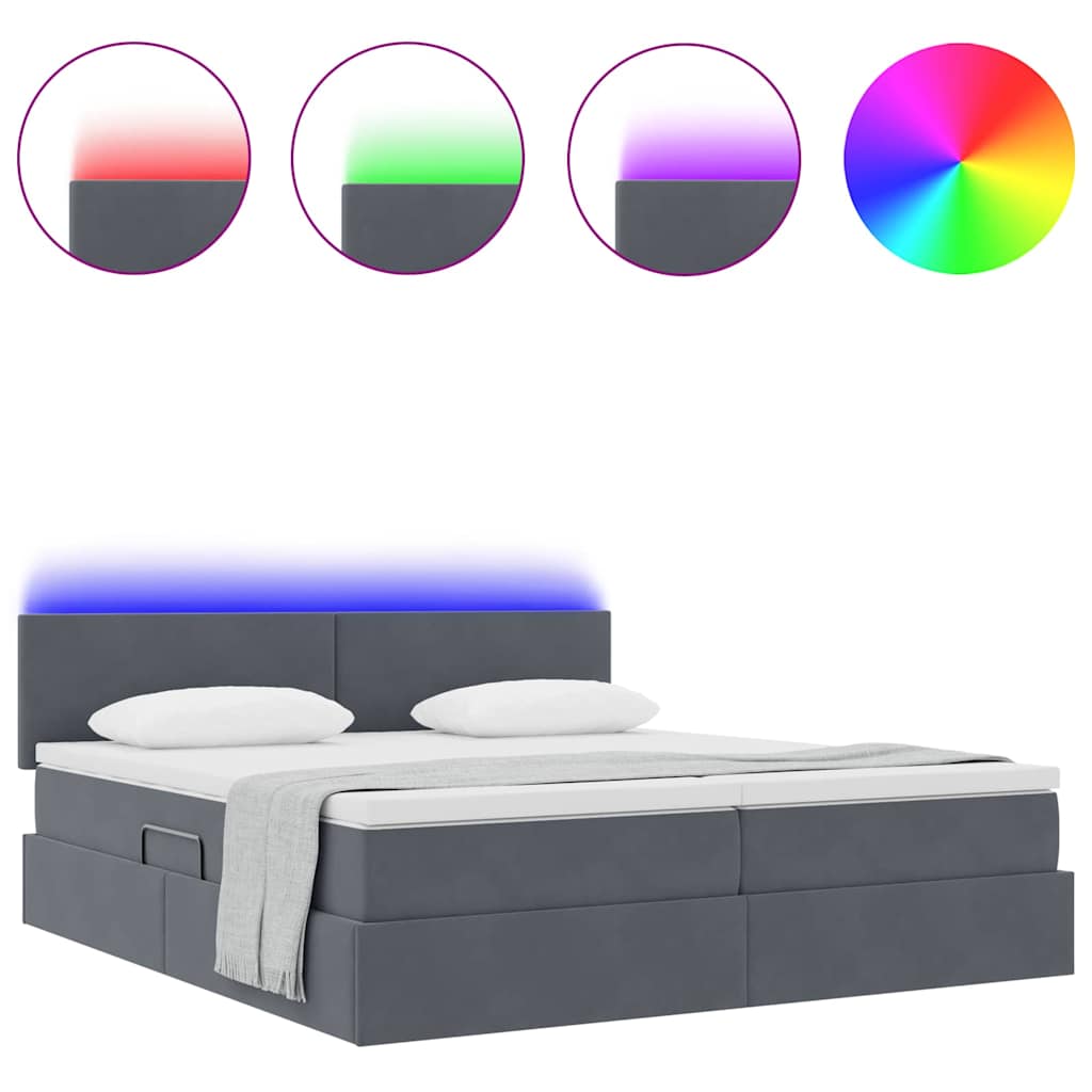 vidaXL LED Κρεβάτι αποθήκευσης με στρώμα Σκούρο Γκρι 200 x 200 cm