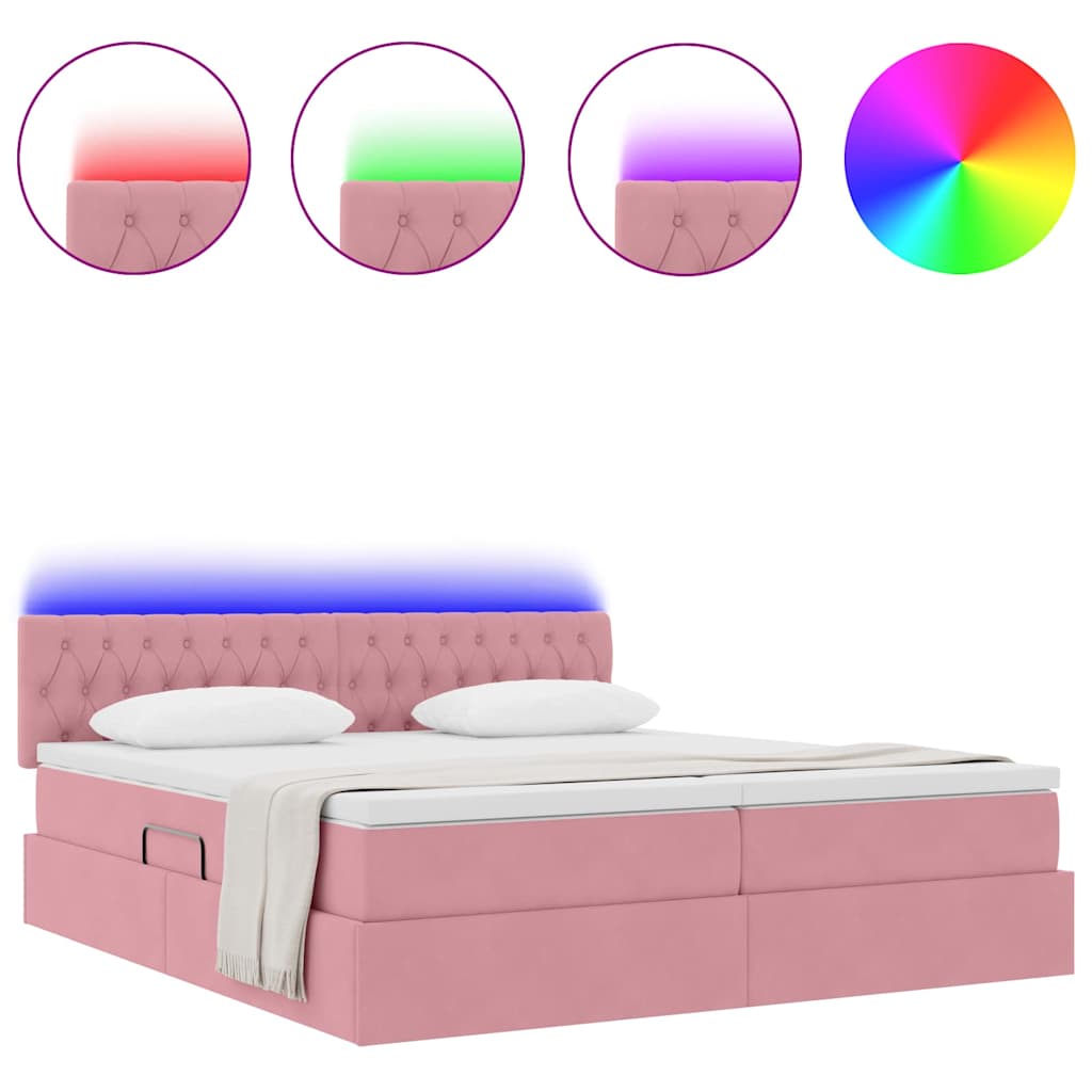 vidaXL LED Κρεβάτι αποθήκευσης με στρώμα Ροζ 200 x 200 cm Βελούδο