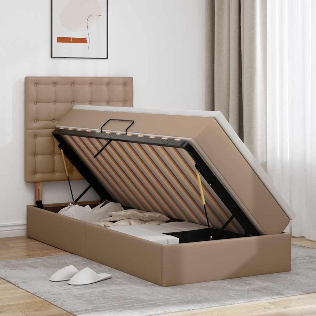 vidaXL Κρεβάτι Αποθήκης Καπουτσίνο 90 x 200 cm Τεχνητό Δέρμα