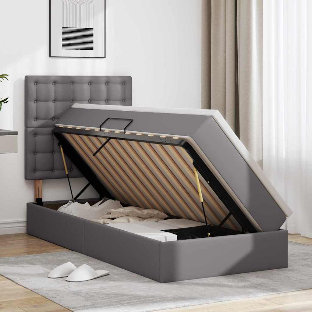 vidaXL Κρεβάτι Αποθήκης Γκρι 100 x 200 cm Τεχνητό Δέρμα