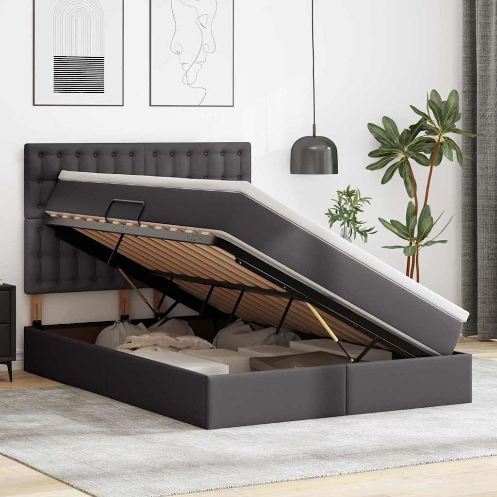 vidaXL Κρεβάτι Αποθήκης Γκρι 140 x 200 cm Τεχνητό Δέρμα