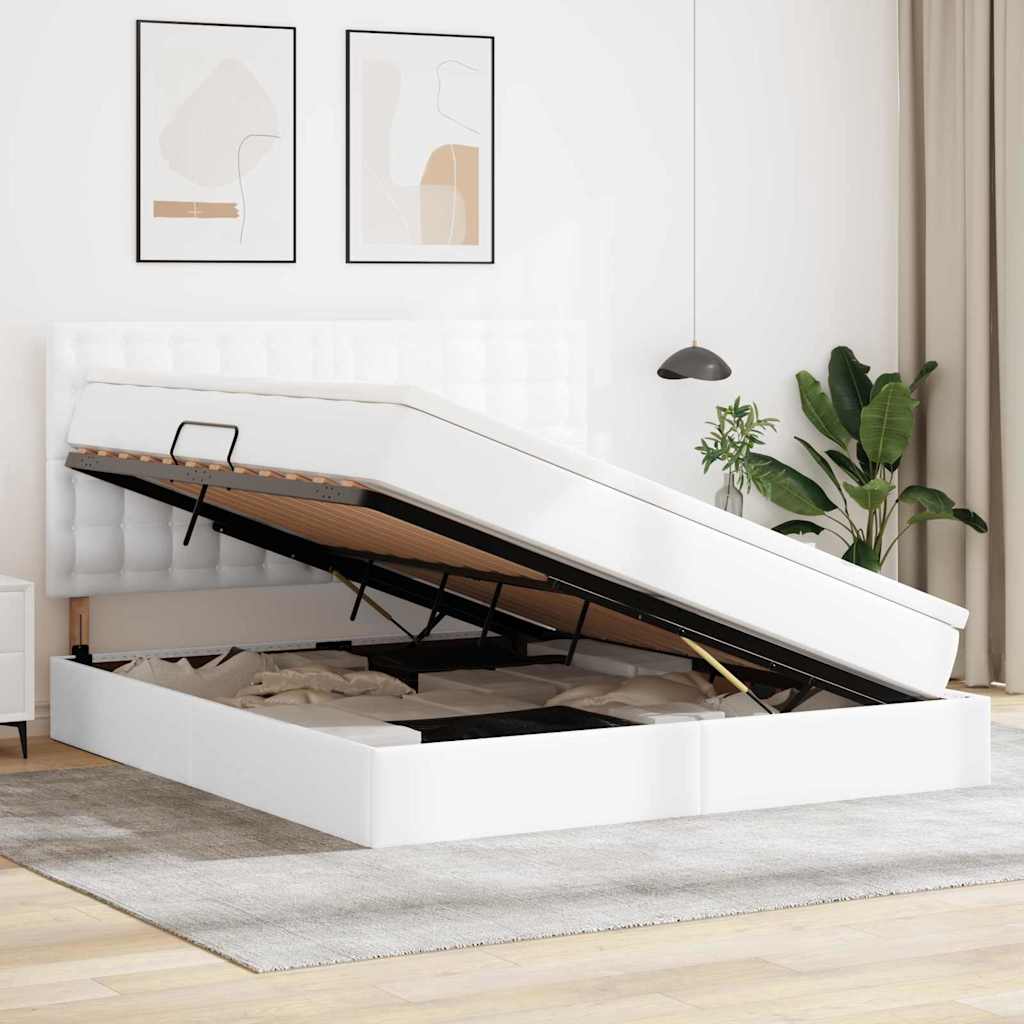 vidaXL Κρεβάτι Αποθήκης Καθαρό Λευκό 160 x 200 cm Τεχνητό Δέρμα