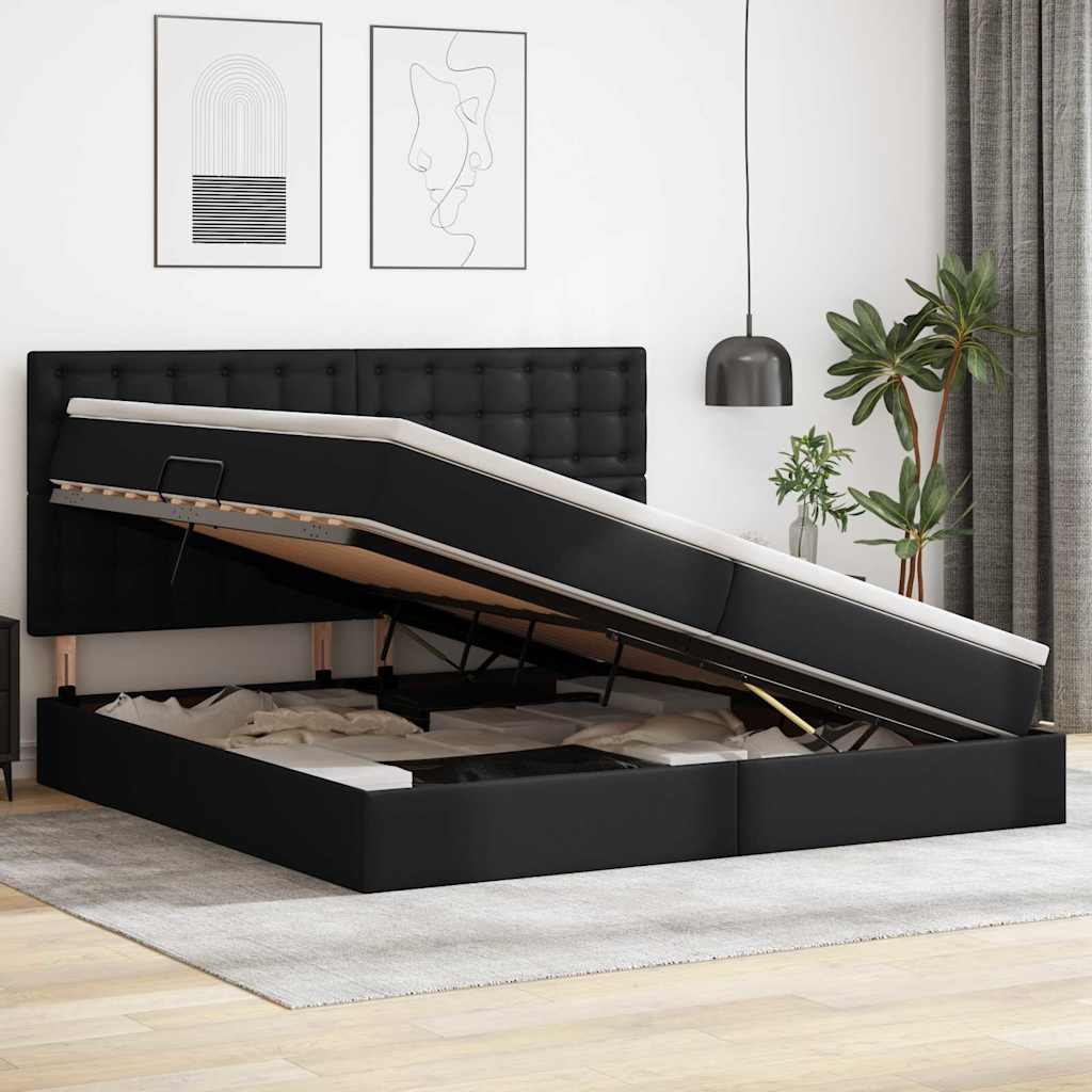 vidaXL Κρεβάτι Αποθήκης Μαύρο 200 x 200 cm Τεχνητό Δέρμα