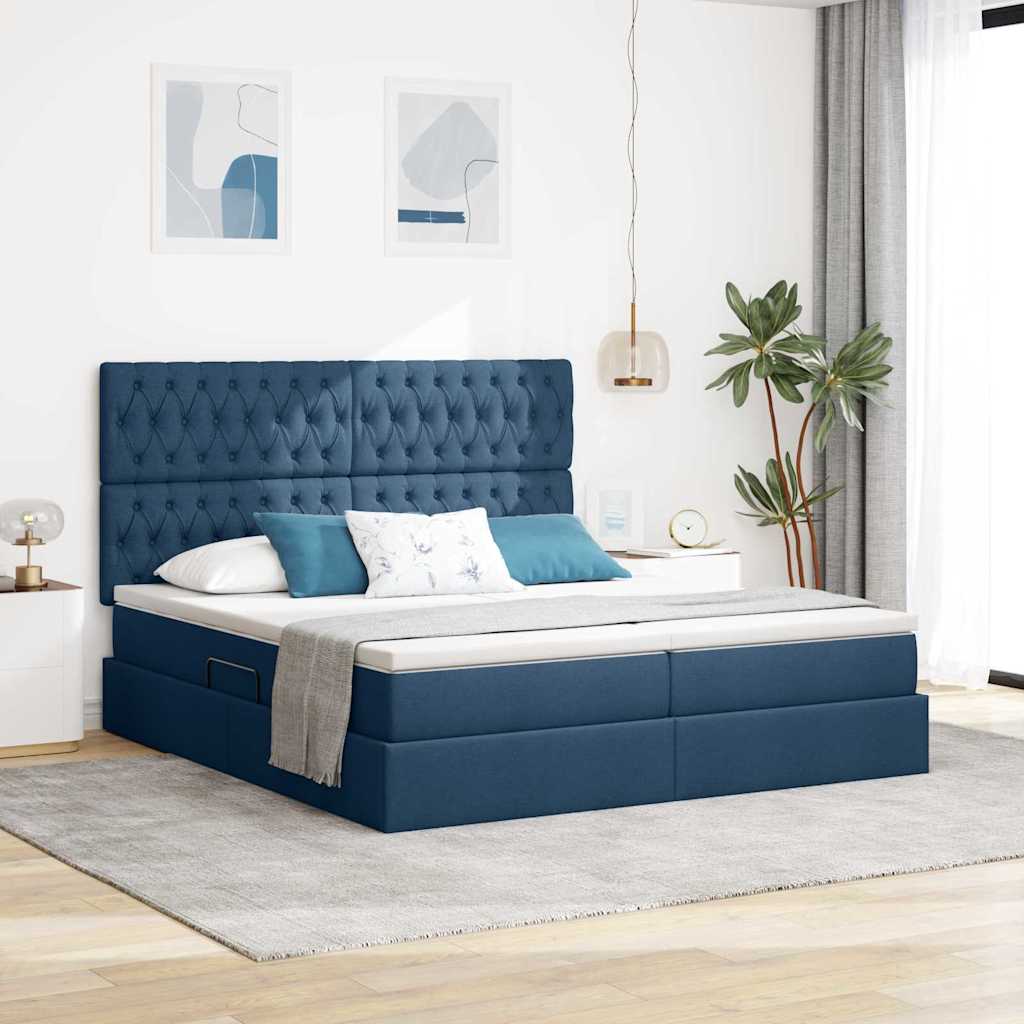 vidaXL Κρεβάτι Αποθήκης με κεφαλάρι Μπλε 200 x 200 cm Ύφασμα