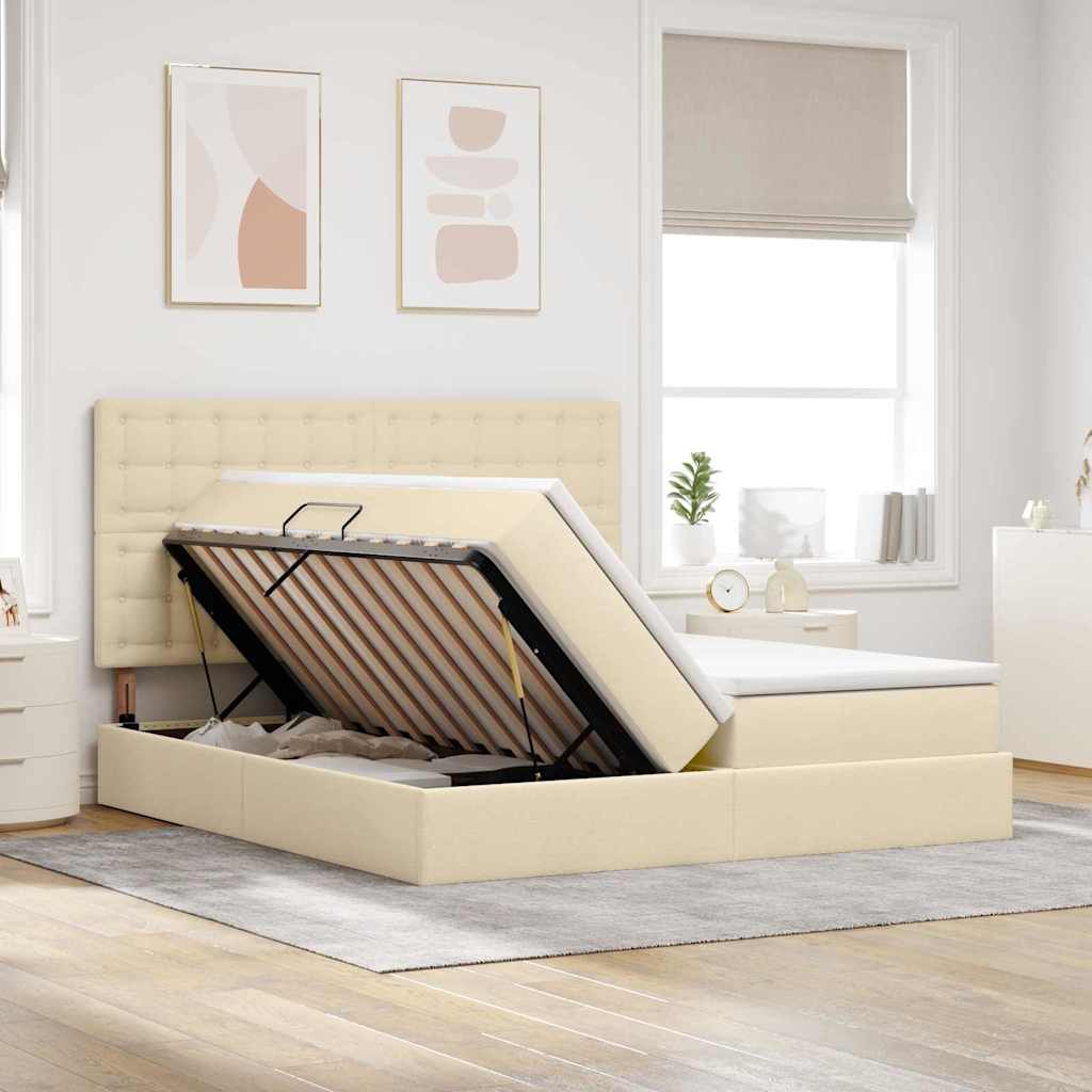 vidaXL Κρεβάτι Αποθήκης Κρέμ 180 x 200 cm Ύφασμα