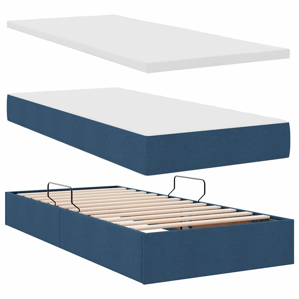 vidaXL Κρεβάτι Αποθήκης με κεφαλάρι Μπλε 200 x 200 cm Ύφασμα
