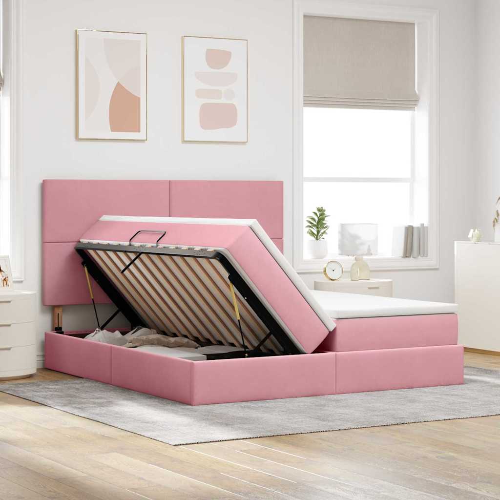 vidaXL Κρεβάτι Αποθήκης με κεφαλάρι Ροζ 180 x 200 cm Βελούδο