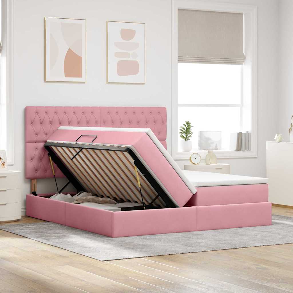 vidaXL Κρεβάτι Αποθήκης με κεφαλάρι Ροζ 200 x 200 cm Βελούδο
