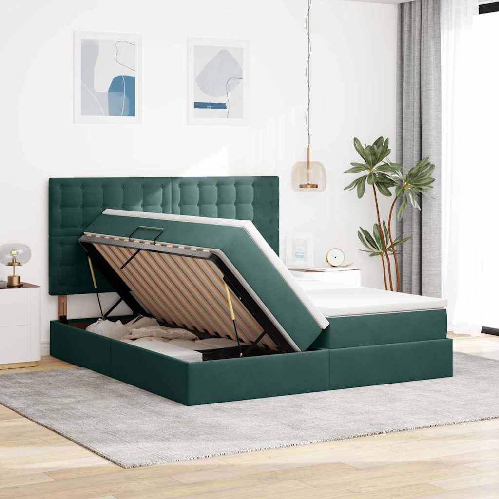 vidaXL Κρεβάτι Αποθήκης Σκούρο Πράσινο 200 x 200 cm Βελούδο