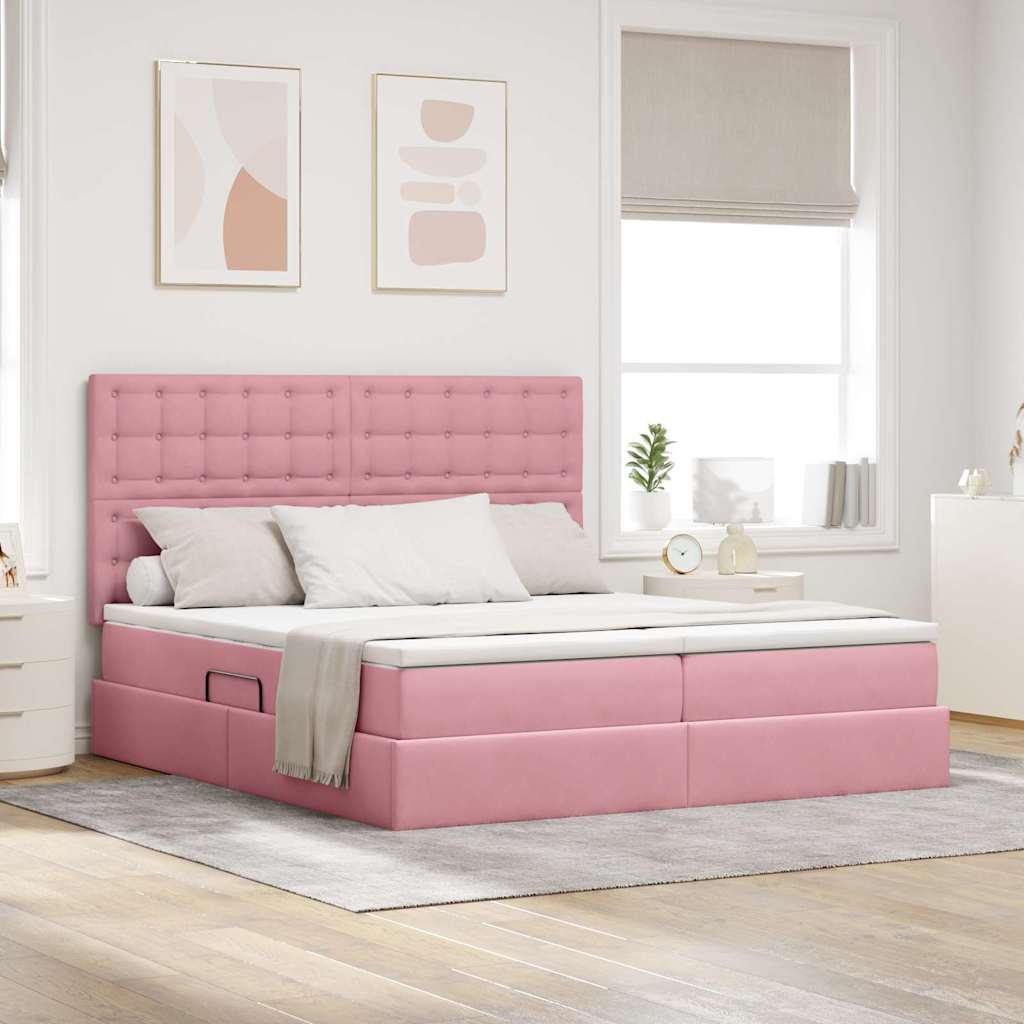 vidaXL Κρεβάτι Αποθήκης με κεφαλάρι Ροζ 200 x 200 cm Βελούδο